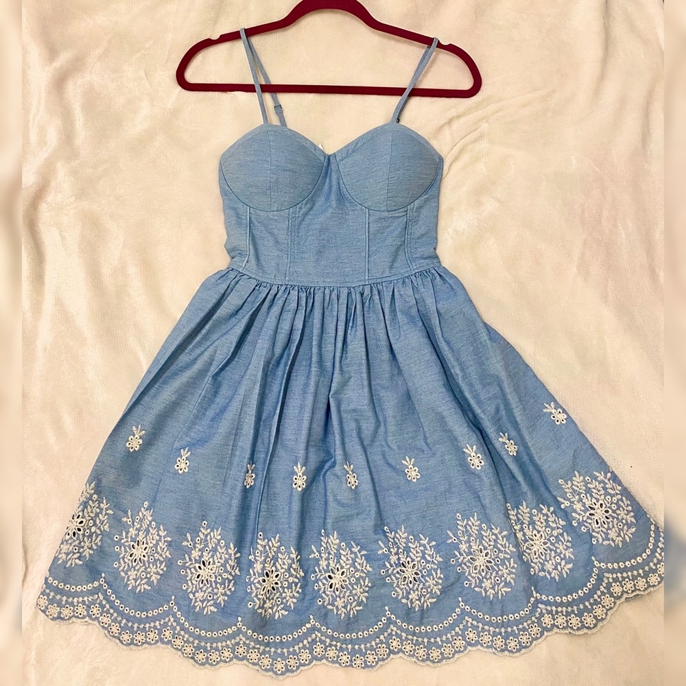 Rush Blue Casual Spaghetti Strap Dress Padded Cups Sz Small with Pockets